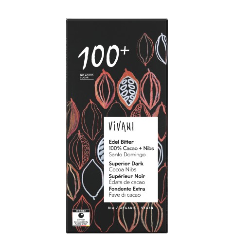 Vivani Çokollatë e Zezë 100% – me fara kakao (80g)